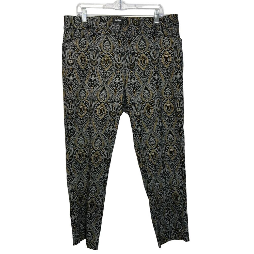 Lord & Taylor Kelly Ankle Black w/ Gray & Gold Paisley Design Stretch Pants 14W
